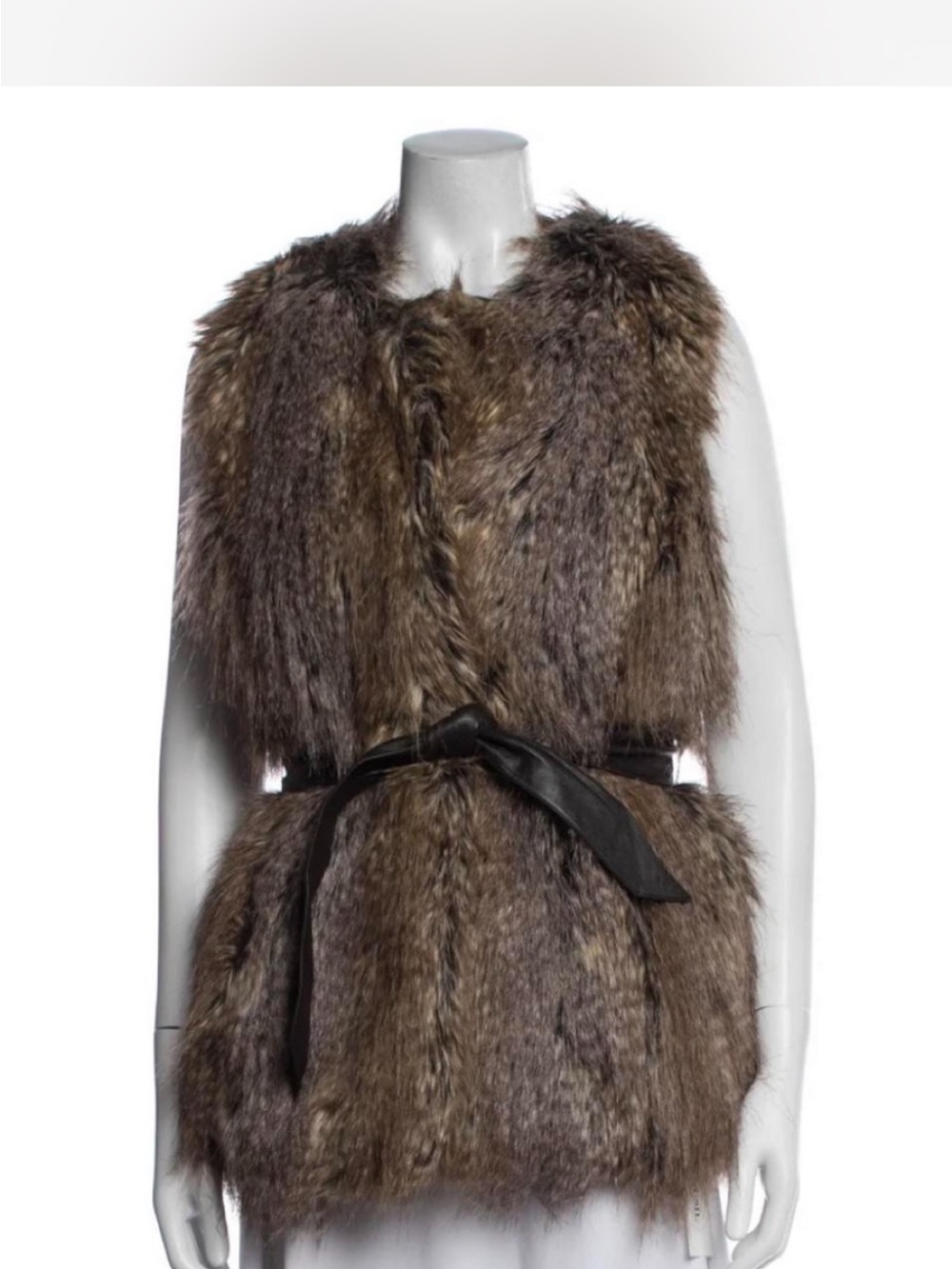 Trina Turk Brown Faux Fur Belted Vest